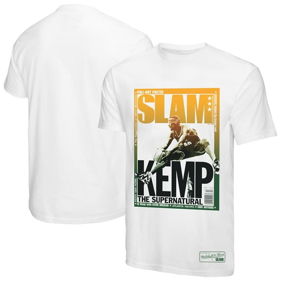 Men's-Mitchell & Ness Shawn Kemp White Seattle SuperSonics SLAM Gradient T-Shirt