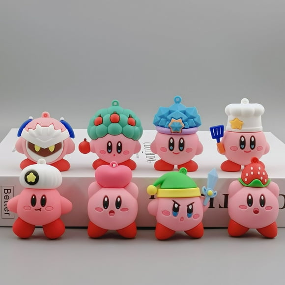 8pcs/Lot Kirby Anime Games Cartoon Pink Kirby Waddle Dee Doo Toys Dolls PVC Action Toy Figure For Kids Gifts