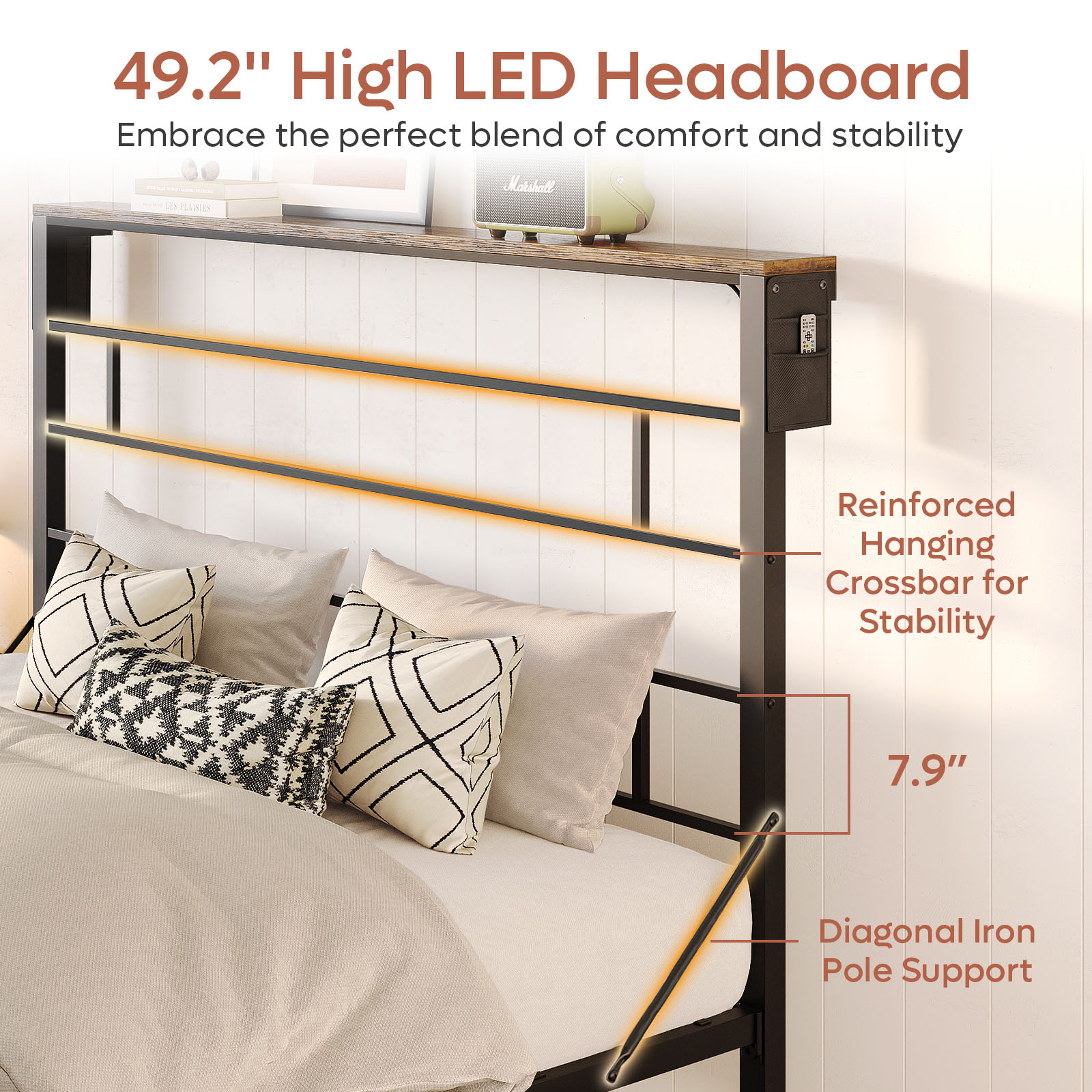 Bestier Queen Bed Frame with LED Storage Headboard photo 3