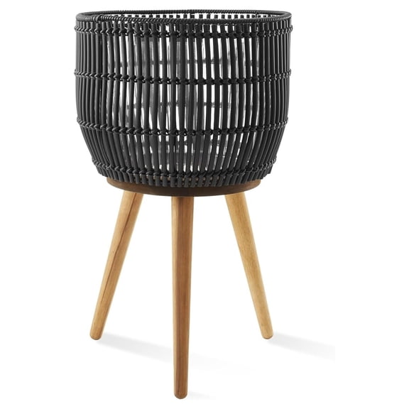 Indoor Planter with Stand, Black Floor Planter with Wood Legs, Large Plant Pot Cover with Liner for Houseplants, Flower Pots and Trees