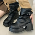 thumbnail image 5 of Xfvqtps Womens Square Toe Ankle Boots Chunky Heel Buckle Strap Fashion Booties French Style Slouchy Leather Casual Boots for Women Fall Winter, 5 of 9