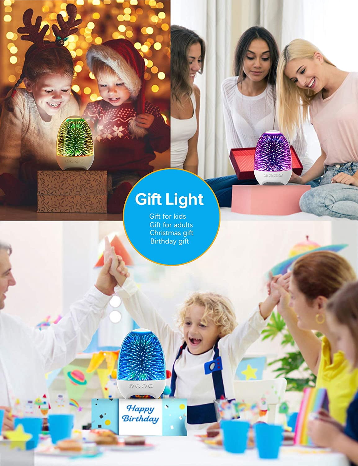 Night Light Bluetooth Speaker, 3D Glass Touch Control Bedside Table Lamp 7-Color LED Portable Wireless Speakers, Rechargeable Table Lamp, Best Gift for Adult, Teens, Kids, Boys and Girls