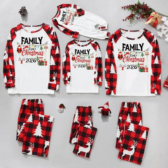 REORIAFEE Christmas Matching Family Pajamas Set 2 Piece Big and Tall Loungewear Long Sleeve Top Pant Plaid Soft Sleepwear Red M-3XL