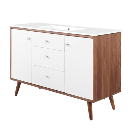 Sink Vanity Cabinet, Wood, Brown Walnut White, Modern Contemporary Urban Design, Hotel Bedroom Bathroom Master Suite Guest