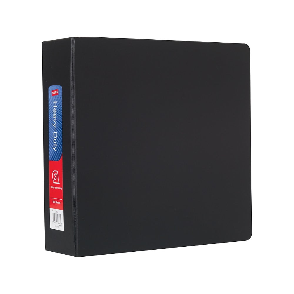 Staples Heavy Duty 3" 3Ring NonView Binder Black (24658) 82689