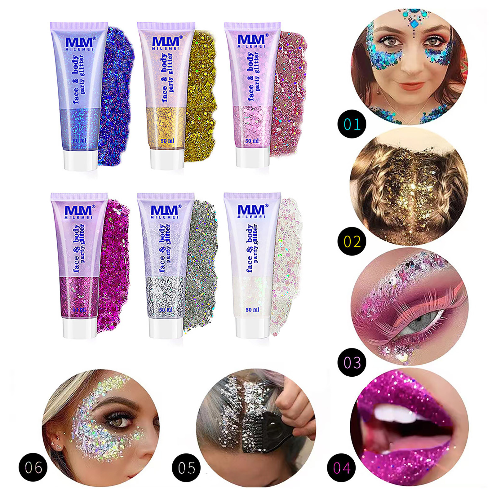 Body Glitter Gel 50ml, Mermaid Sequins Chunky Glitter Liquid Gel Kit