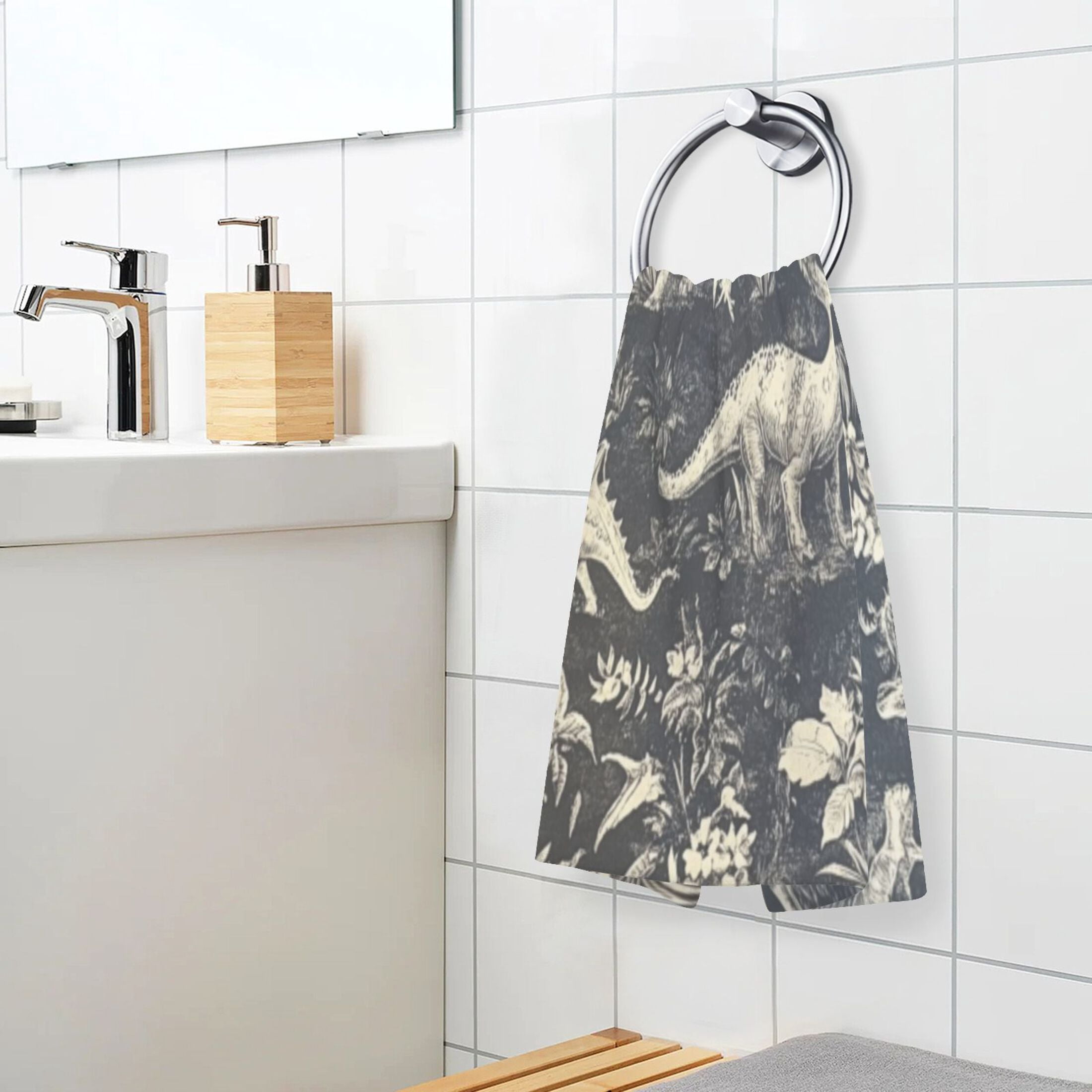 Cotton Towel Two-Piece 16x28 Inch One Sizex2 Face Towel Set Towel Set Cotton Hand Bath Towel Bathroom Beach Black and White Dinosaur