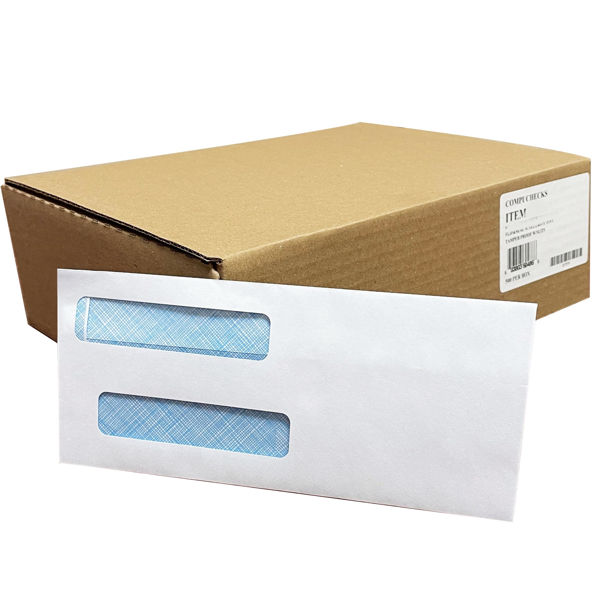 Compuchecks 500 No. 8 Double Window Security Envelopes for Checks - Flip and Seal - Business Envelopes with Windows Compatible with QuickBooks Check Paper (Item # 8600)