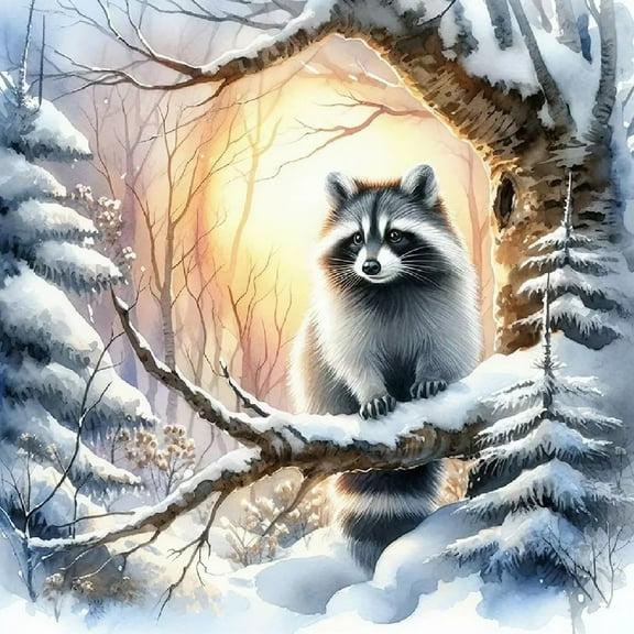 Diamond Art Painting Kits for Adults,Winter Raccoon 5D Diamond Painting Dots Art Kits for Adults Beginner, DIY Full Round Gem Crystal Art Paint by Diamond, Home Wall Decor 12x 12 in