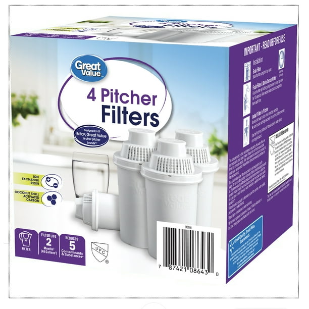 Great Value Universal Pitcher Replacement Filter, 4 Pack