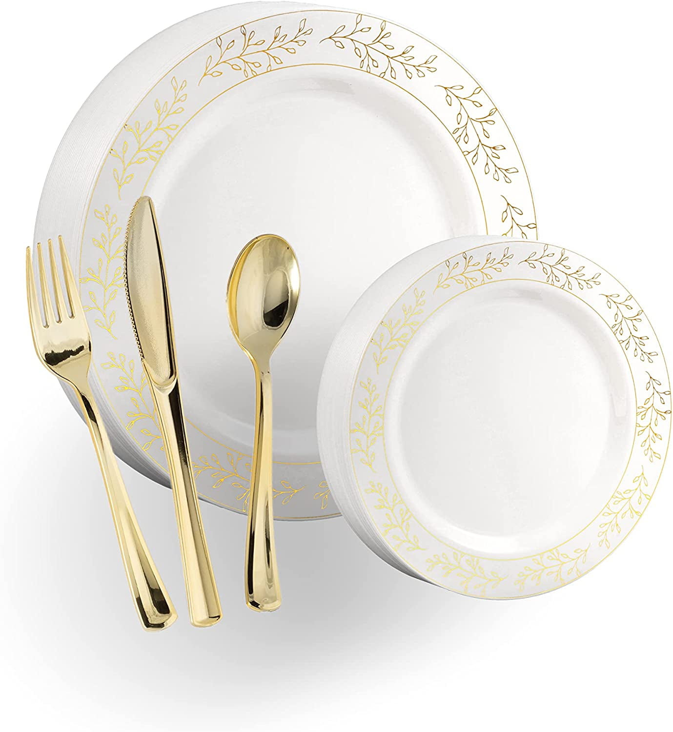 Exquisite 200 Pcs Heavyweight Disposable Plastic Plates And Cutlery Set