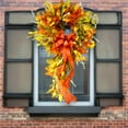 thumbnail image 4 of 23 Inch Fall Wreaths for Front Door Artificial Autumn Wreath with Bow, Maple Leaf and Eucalyptus Leaf Garland, Thanksgiving Decor Farmhouse Style Door Hanging Wall Home Decoration, 4 of 8