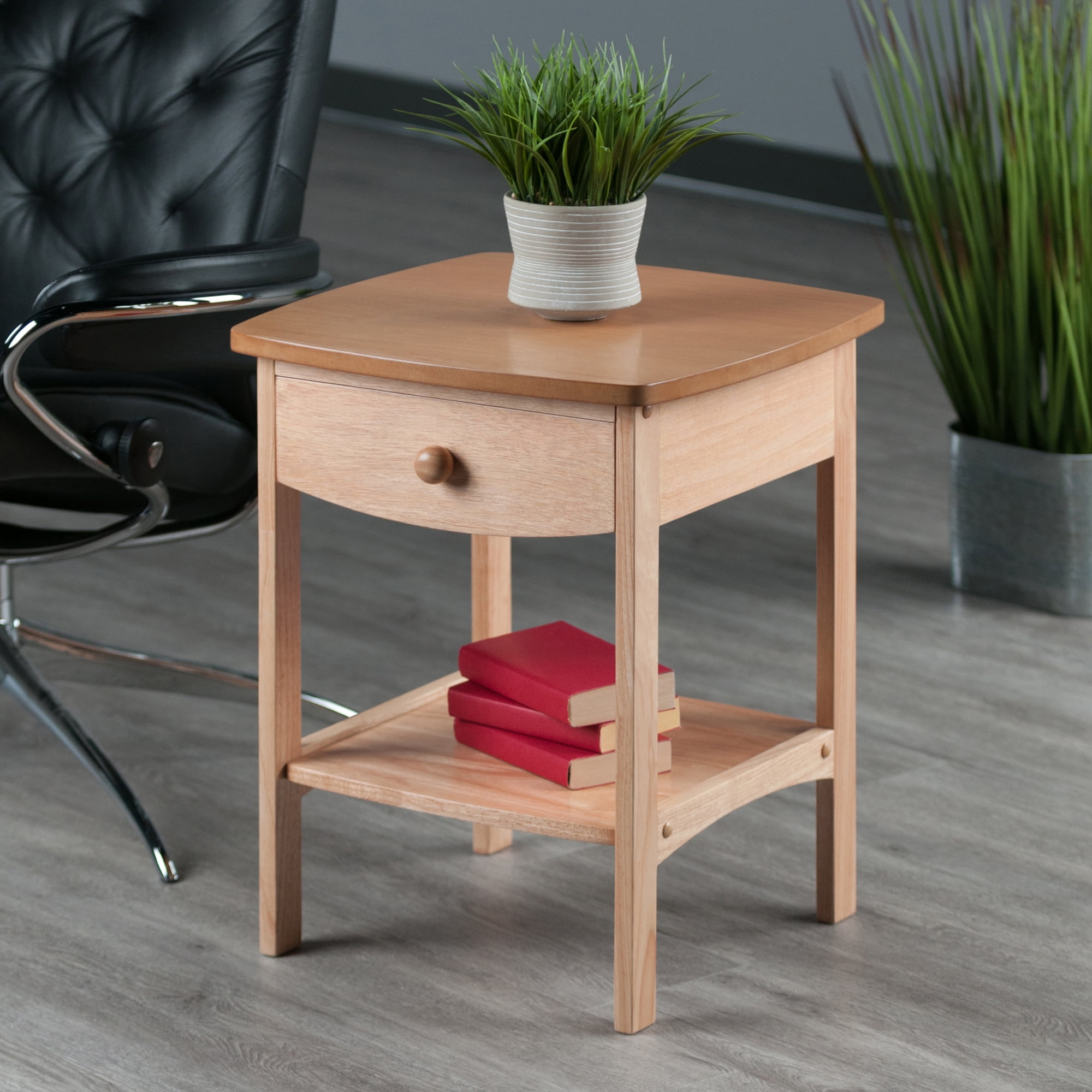 Winsome Claire Curved Nightstand, Accent Table, Natural Finish