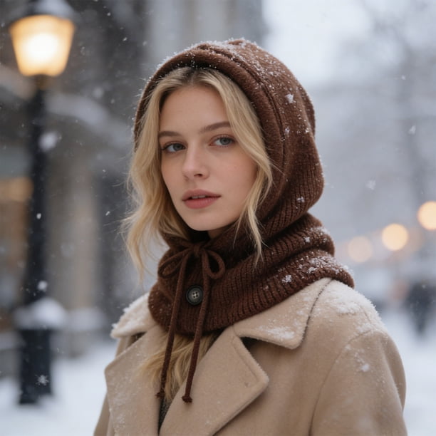 CaiYueKe Women's Knitted Shawl Collar Hat Winter Warm Scarf Neck Warmer Protector Fashion Versatile Layering Accessory Soft Stretchy Beanie Cap