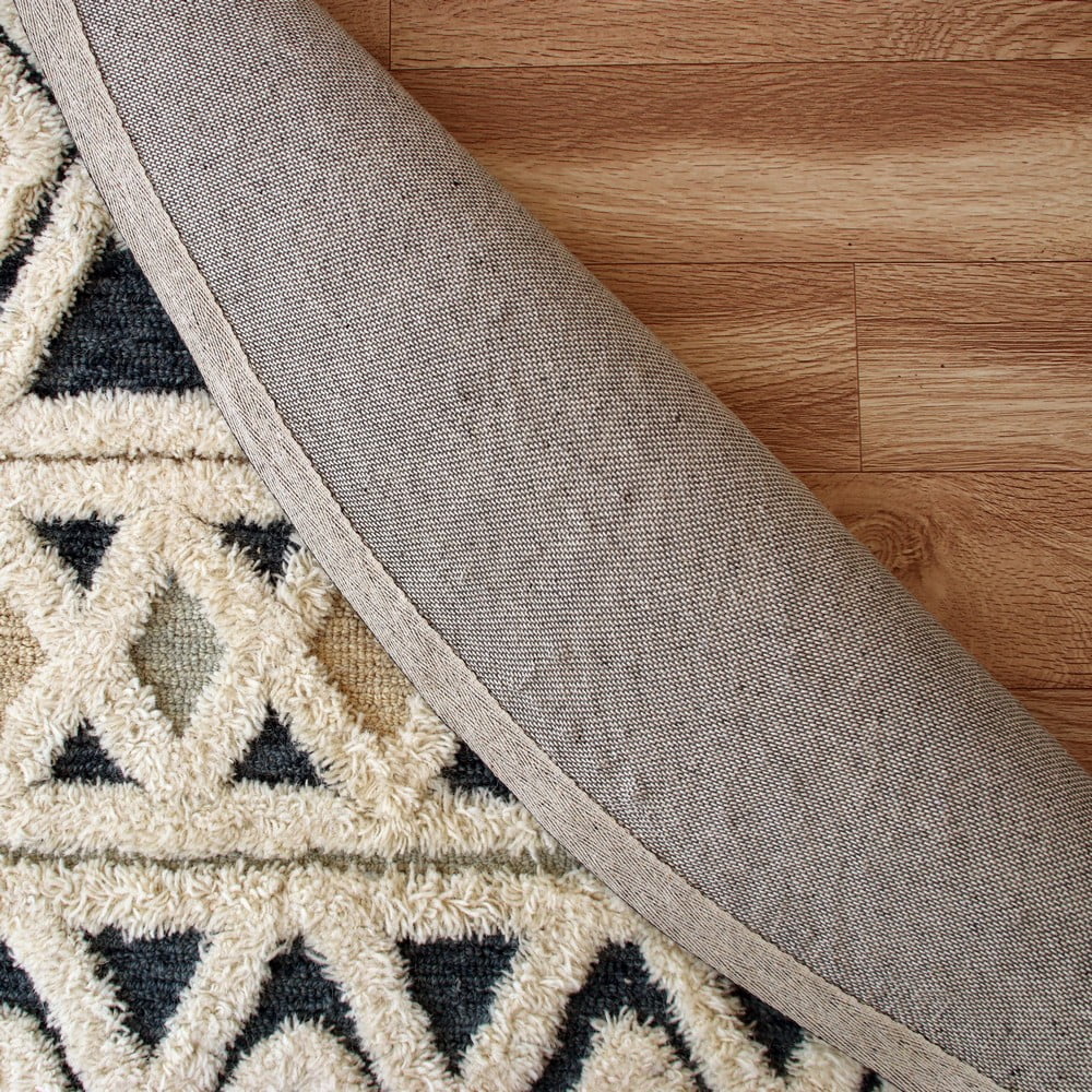 Ox Bay Talia 6' Round Cream/Blue Diamond Striped Wool Indoor Area Rug