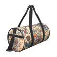 thumbnail image 3 of Xecao Floral With Birds And Fantasy Flowers print Round Travel Duffel Bag is a foldable gym bag with an inner pocket, perfect for travel sports, 3 of 8