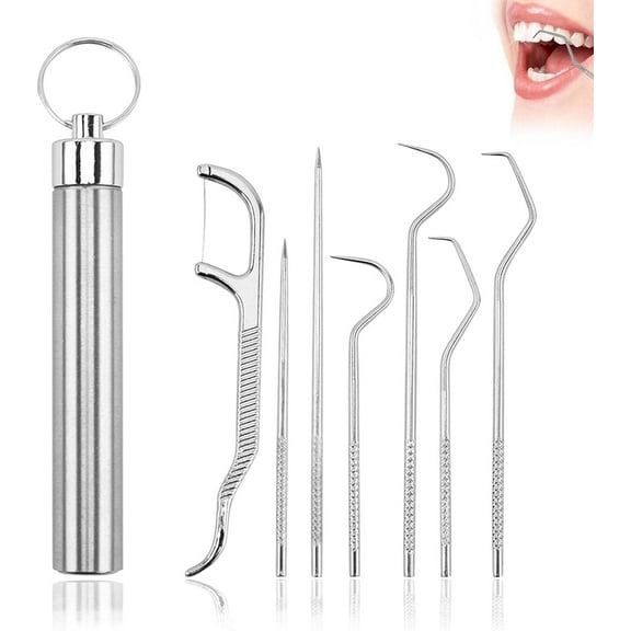 7-pack Stainless Steel Toothpick Set Portable Toothpicking Tool for Outdoor Picnics Camping & Travel Washable Reusable