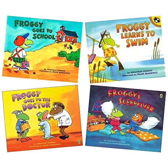 Pre-Owned Froggy Books (4) : Froggy Goes to School - Froggy's Sleepover - Froggy Goes to the Doctor - Froggy learns to swim (Children Storybook Sets)