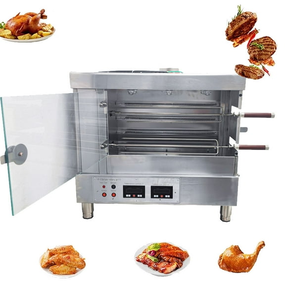 Commercial 2-Roll Electric Meet Rotisserie Machine Automatic Rotary Roaster Roast Chicken & Duck Oven 220V