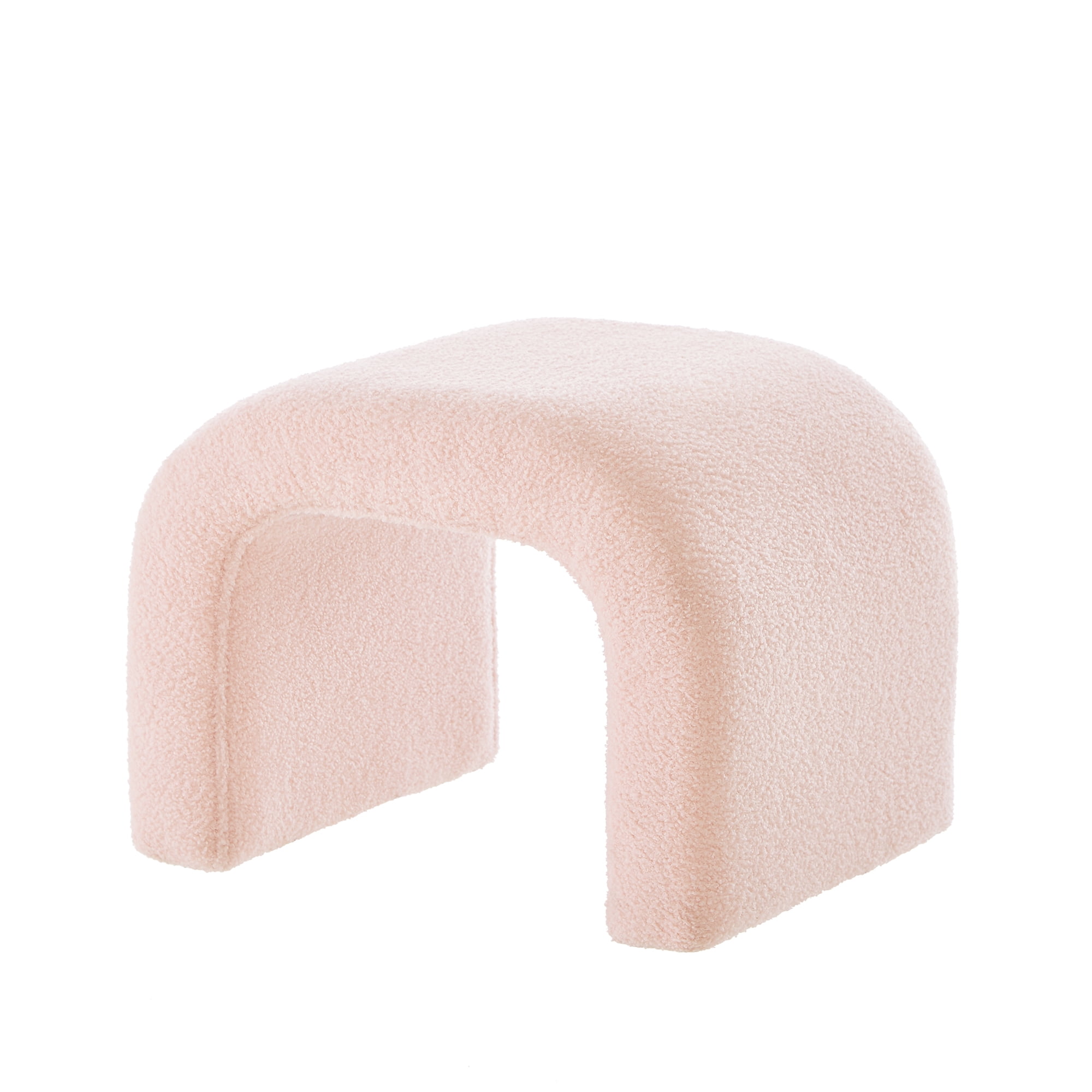 Aukfa 3-Piece U-Shaped Teddy Ottoman Bench Set, Upholstered End of Bed Bench, 2 Stools, No Assembly Required,Pink