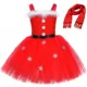 thumbnail image 3 of Disfraz de Papá Noel y señora Claus para niños, ropa de fiesta navideña, atuendo rojo para niñas pequeñas, vestido con tutú navideño, sombrero y bufanda, 3 of 5