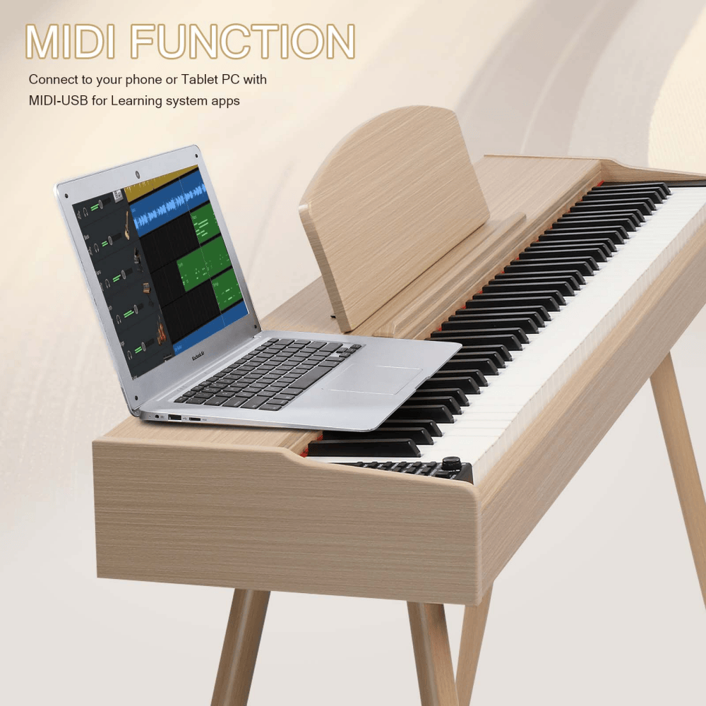 Tcbosik Digital Piano with Metal Stand and Headphone, 88 Key Full Weighted Keyboard with Triple Pedals for All Experience Levels, Wood Color