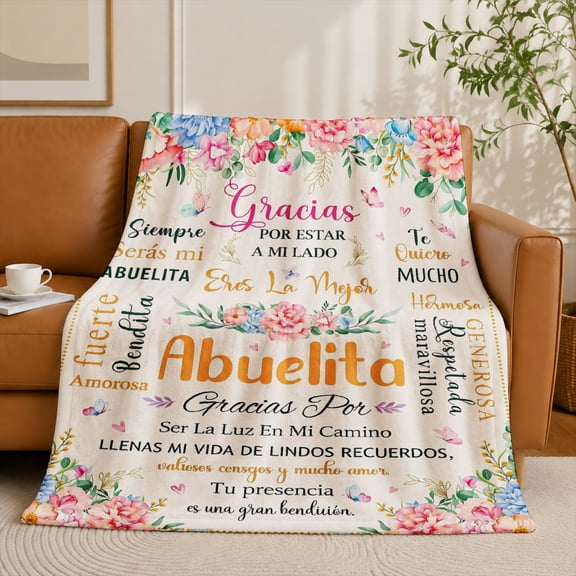 SPXUBZ Grandma Floral Quote Flannel Fleece Blanket, Family Gift Throw Blanket, Soft Cozy Warm Blanket for Bedroom Living Room Decor