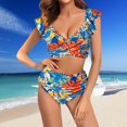 thumbnail image 2 of Baqcunre Women's Ruffle Backless Leaf Print Separate Swimsuit, 1 Set Of Swimwear Sky Blue XL, 2 of 5