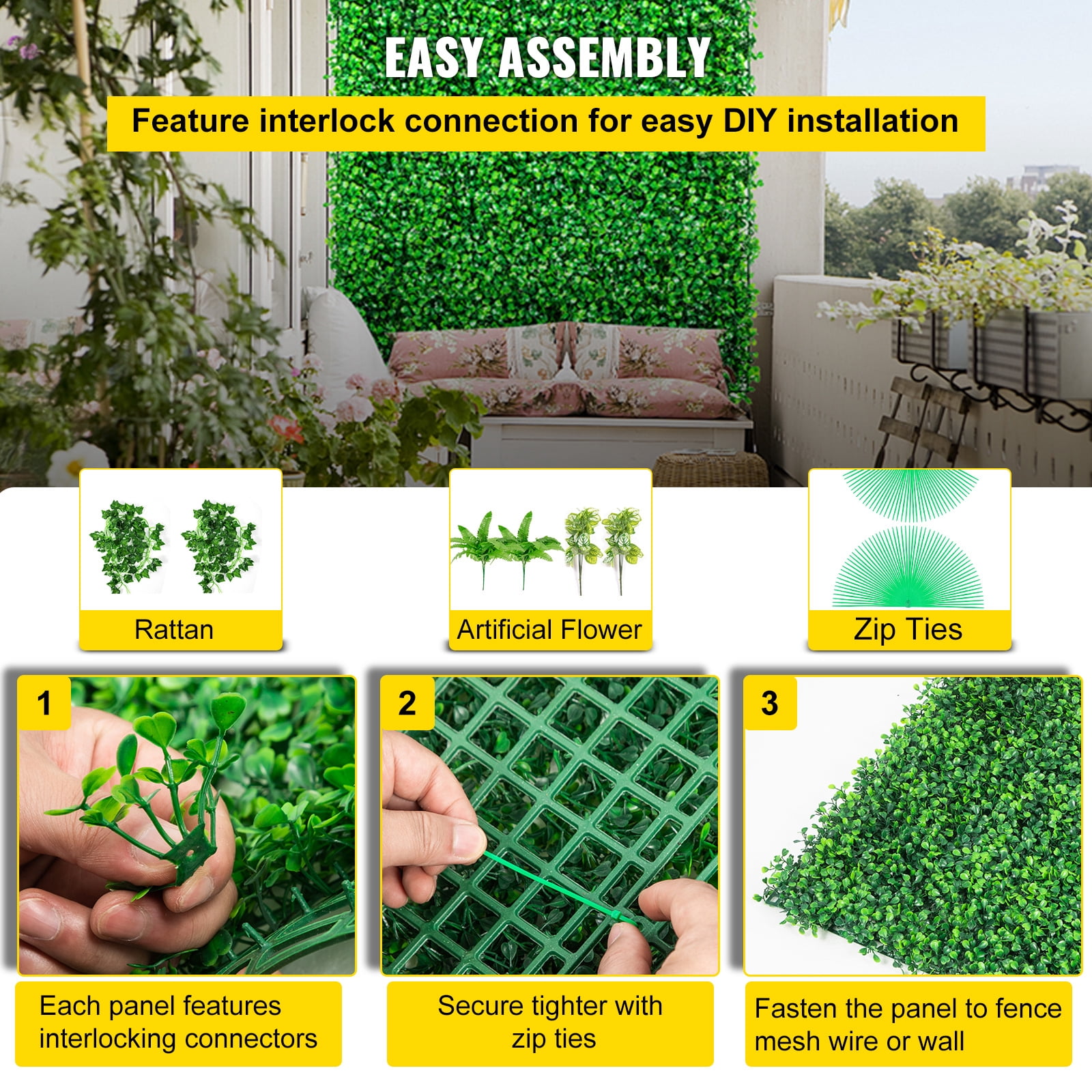 BENTISM Artificial Boxwood Panel Boxwood Hedge Wall Panel 6pcs 20x20" Garden Decor