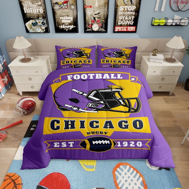 Erosebridal Ensemble de Literie de Football Américain pour Tout-Petits, Réversible 2 Pcs, Violet, Chicago