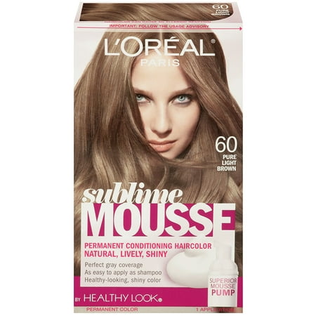 L'Oreal Paris Sublime Mousse by Healthy Look Hair Color, 60 Pure Light Brown, A permanent conditioning hair color that provides beautiful, natural-looking color.., By LOreal