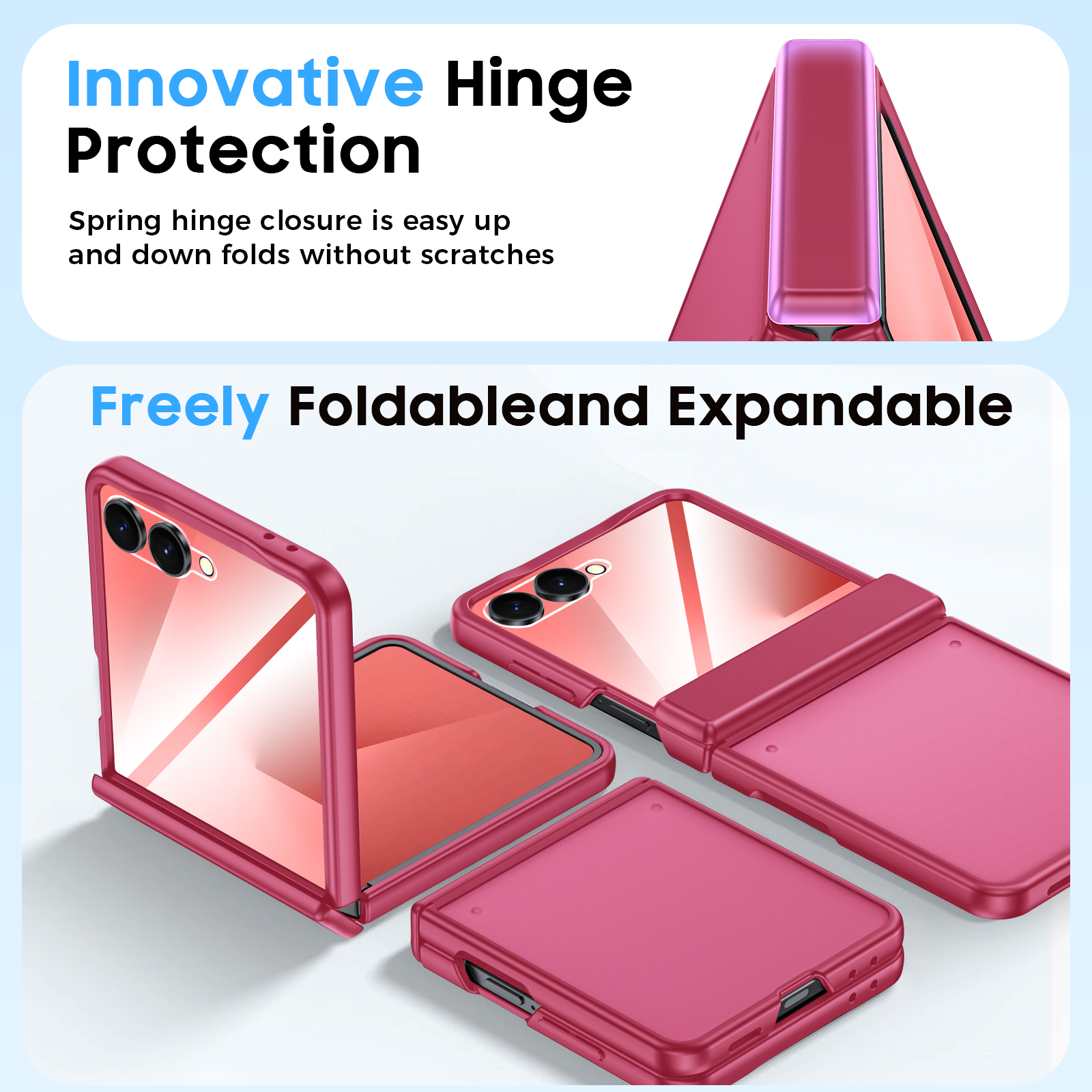 Vizvera for Samsung Galaxy Z Flip 7 Case with Hinge Protection,Screen Protector,Ultra-Thin Skin Feel Translucent Frosted, Wireless Charging,Shockproof Cover-Rose Red