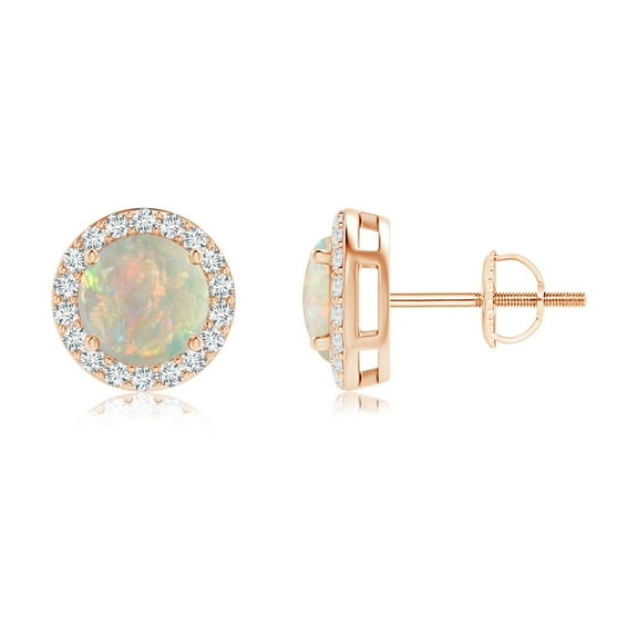 ANGARA Natural Vintage-Inspired Round 1 ct Opal Halo Stud Earrings in 14K Rose Gold for Women (Size-6mm) | October Birthstone, Birthday, Anniversary, Jewelry Gift for Women | Natural Opal Earrings