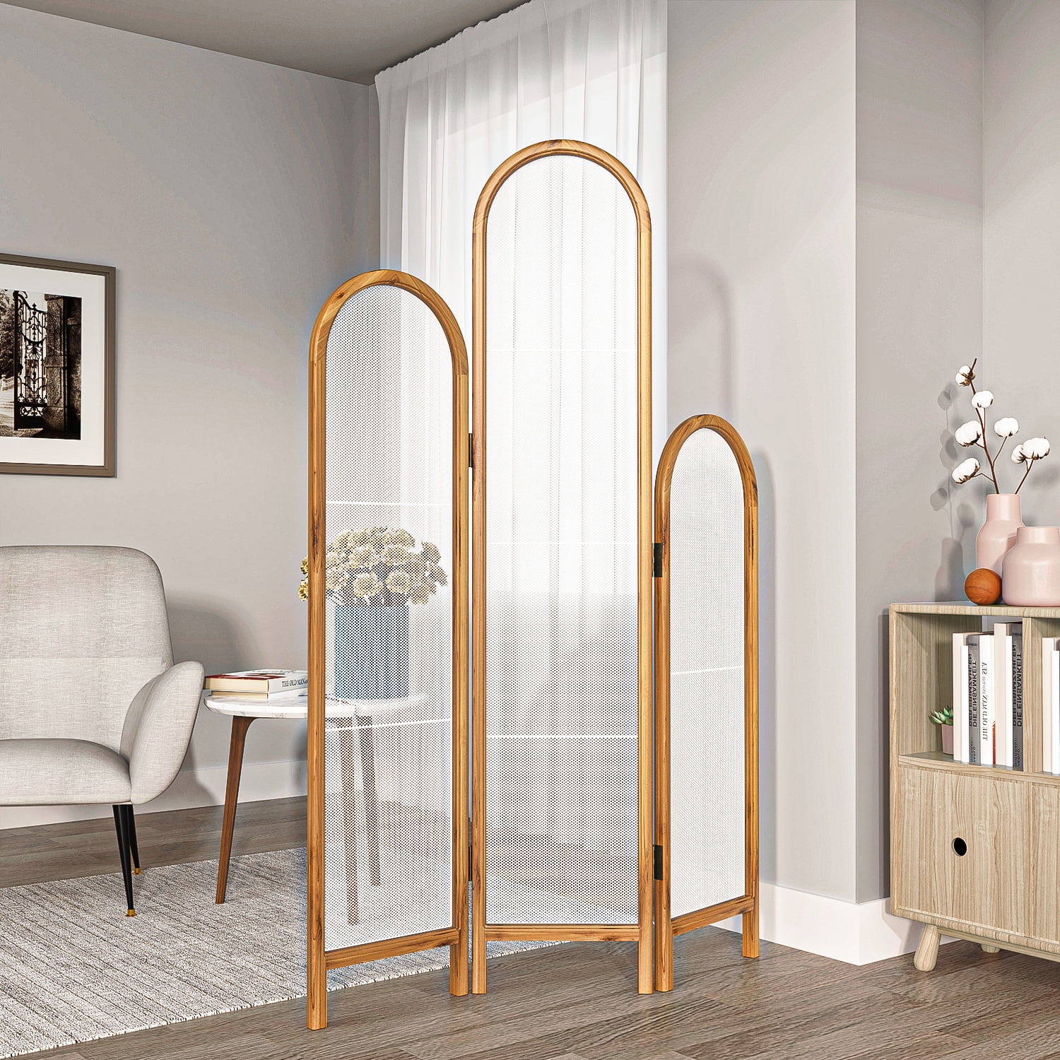 Resenkos Wooden Screen for Bathroom Room Divider Folding Privacy Screen