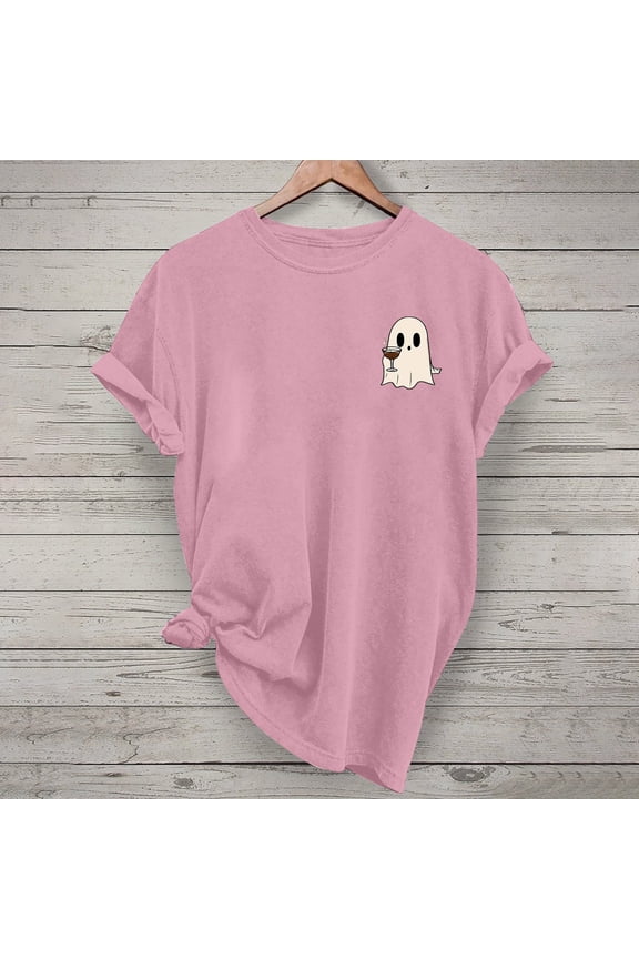 Halloween Shirts Women Funny Pumpkin Ghost Graphic Tees Going Out Crewneck T-shirt Short Sleeve Holiday Blouse Tops Halloween Gifts