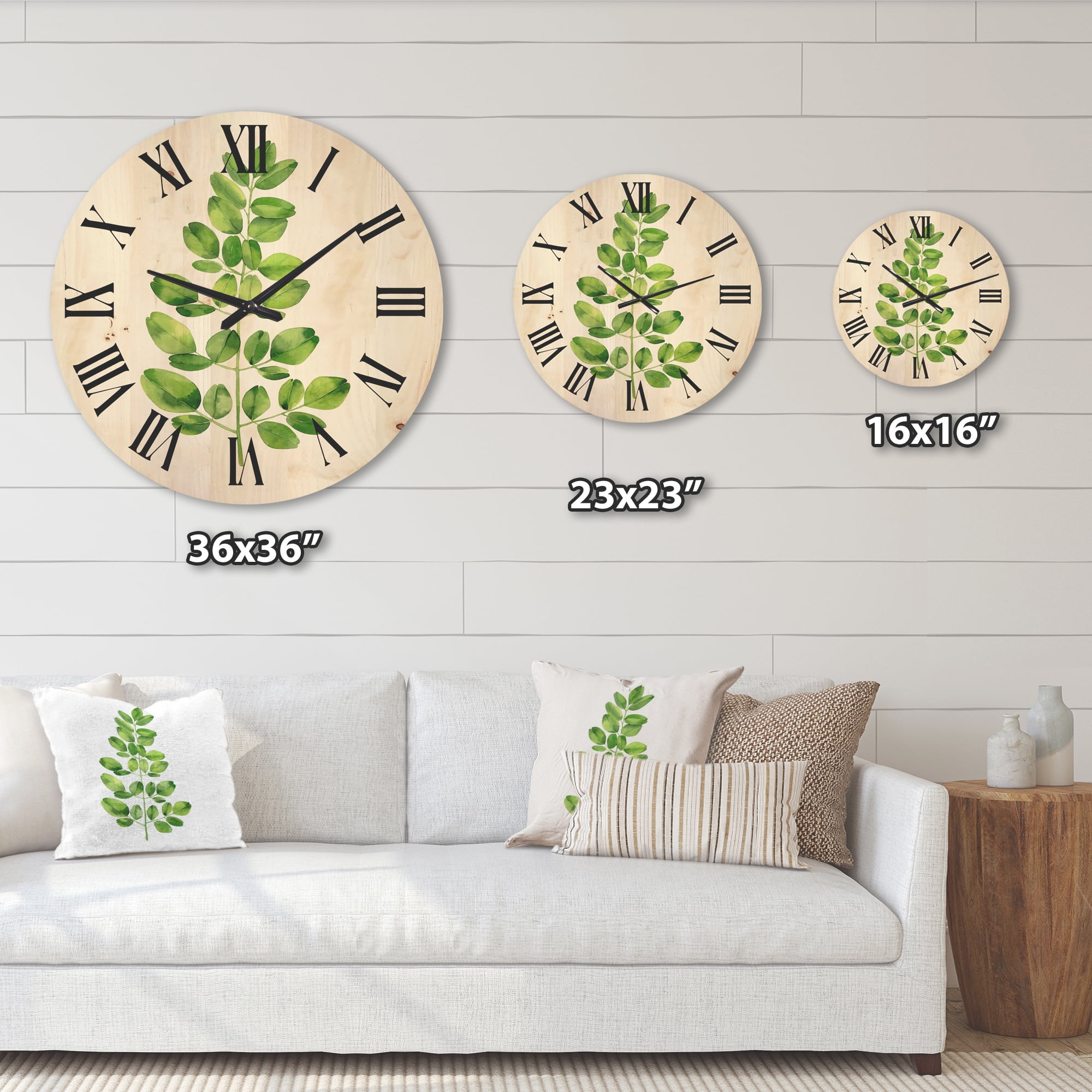 Designart 'Moringa Plant Branch Tropical Tree Foliage' Farmhouse Wood Wall Clock
