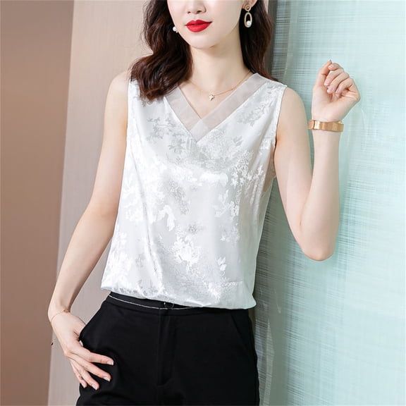 Tittly Womens Tank Tops Vest for Women Women's Sleeveless Chiffon Shirt Satin Slim Camisole Sleeveless Tops for Women Camisole Tops for Women White 4XL
