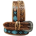 thumbnail image 2 of 33-34  Unisex 1.5" Western Floral Tooled Beaded Full-Grain Leather Belt 26RT38, 2 of 4