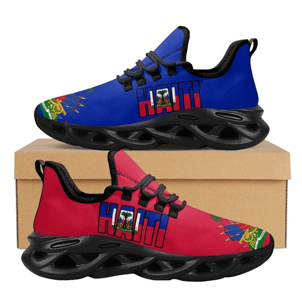 Zapatos para caminar con amortiguación y resistentes al desgaste para mujer, zapatillas de deporte de malla con diseño de la bandera de Haití, plataforma antideslizante, tenis deportivos para hombre