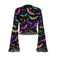 thumbnail image 7 of SCRAWLGOD Halloweern Bats Women Bell Sleeve Tops Mock Neck Shirts Lettuce Trim Tops for Going Out Party Size L Ladies Flared Summer Blouse Long Sleeve, 7 of 7