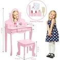 thumbnail image 4 of Set de Tocador para Niñas con Espejo, Mesa y Taburete de Madera para Maquillaje, Juguete para Niñas de 4 a 9 Años, 4 of 7