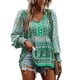 thumbnail image 1 of Blusa Manga Larga Patrón Impreso Cuello En V Botón Puños Elásticos Tops Casuales De Moda Para Mujer Verde L, 1 of 8