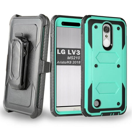 LG Phoenix 3, LG Risio 2, LG Fortune Case, Triple Protection w/ Built in Screen Protector Heavy Duty Holster Combo Clip Cover - Teal