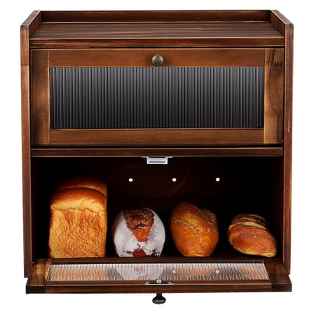 SEWCHICS Wood Bread Box with Rustic Charm and Double Layer Storage for Countertop