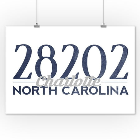 Charlotte, North Carolina - 28202 Zip Code (Blue) - Lantern Press Artwork (9x12 Art Print, Wall Decor Travel