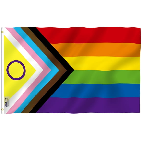 Anley Fly Breeze 3x5 Foot New Intersex Inclusive Progress Pride Flag - Rainbow LGBT Transgender Flags Polyester