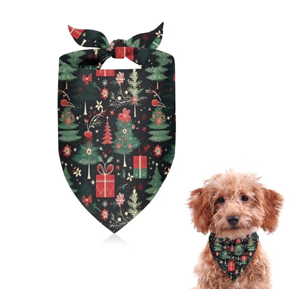 Dog Bandana 1 Pack,Dark Christmas Tree and Gift Pattern Bandanas for Dogs,Cat Bandana,Small/ Large Dog Bandana 2 Size,Dog Bandanas Girl Boy