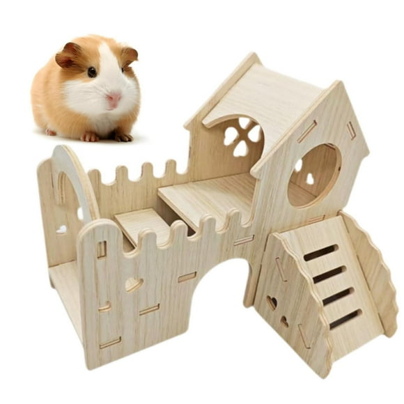 Ximing Wooden Hamster House Maze Funny with Climbing Ladder Cage Accessories Habitat for Syrian Hamsters Rat Gerbils Mouse Small Pet