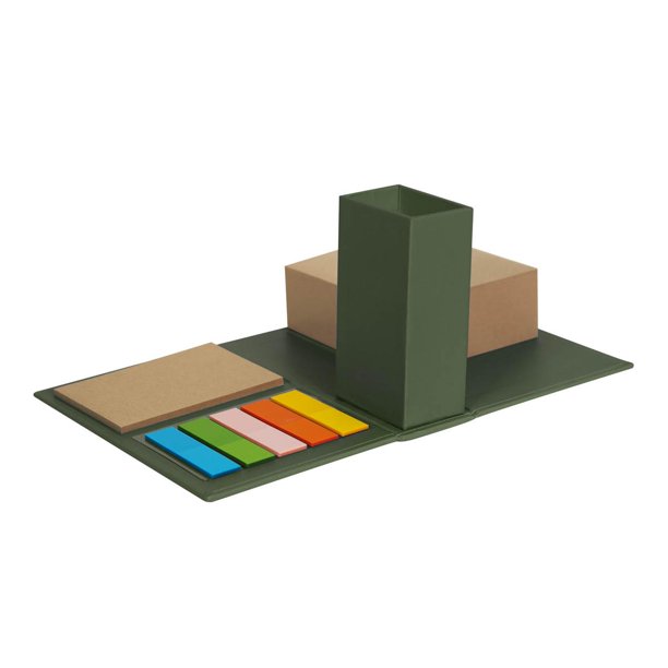 Porta notas plegable que se vuelve portalápices verde 12.5 x 8.7 x 3.8