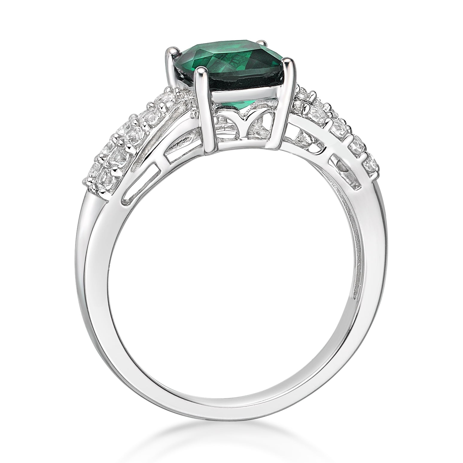 Jay Heart Designs 925 Sterling Silver Created Emerald and Created White Sapphire Ring